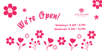 We're Open Flower Power Twitter Post Design