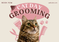 Cat Day Grooming Postcard Design