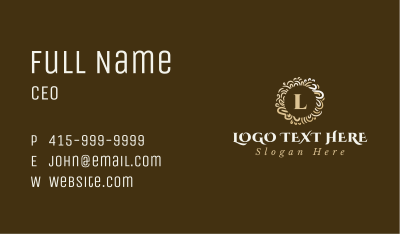 Gold Floral Wreath Lettermark Business Card