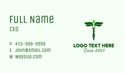Green Herbal Caduceus Business Card