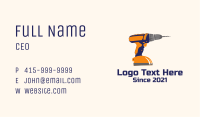 Construction Power Drill Business Card