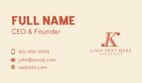 Vintage Boutique Letter K  Business Card Design