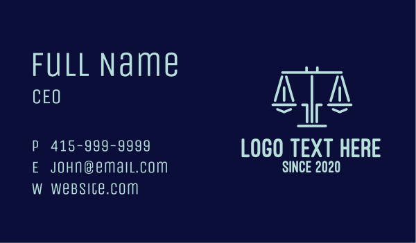 Legal Lawyer Attorney Scales Business Card Design