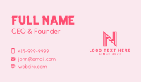 Pink Outline Letter N Business Card