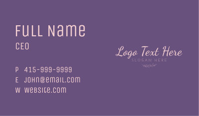 Purple Ornate Script Wordmark Business Card