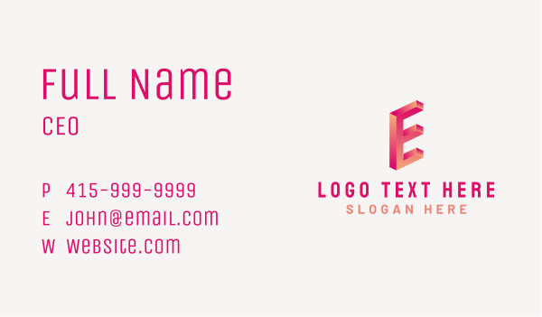 3D Gradient Letter E Business Card Design