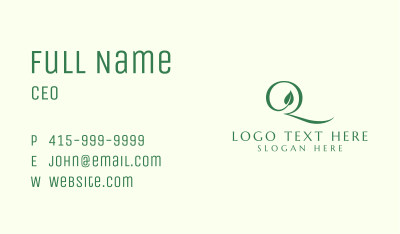 Elegant Leaf Letter Q  Business Card