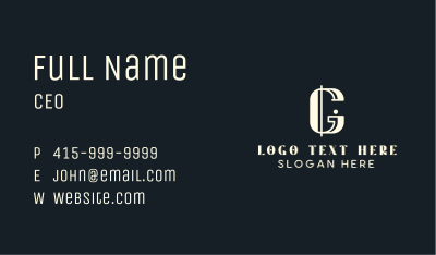 Stylish Boutique Hotel Letter G Business Card