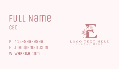 Elegant Floral Letter E Business Card