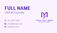 Purple Lightning Letter M  Business Card Design