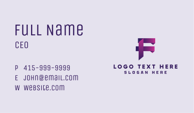 Gradient Origami Letter F Business Card