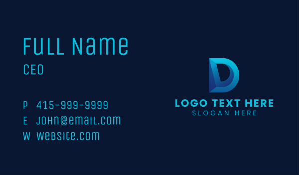 3D Blue Letter D Business Card Design