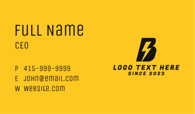 Lightning Volt Letter B Business Card