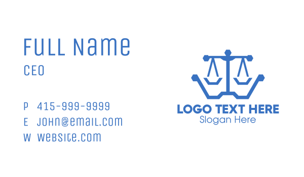 Blue Polygon Lawyer Scales Business Card Design
