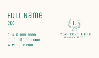 Ribbon Leaf Wreath Business Card Image Preview