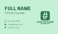 Green Leaf Hashtag  Business Card