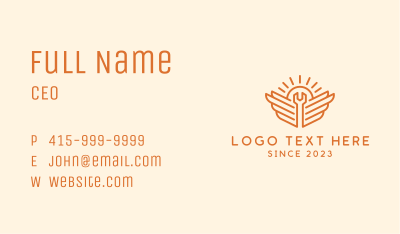 Orange Wrench Wings Outline Business Card