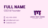 Purple Glitch Letter M Business Card